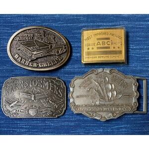 Vtg Belt Buckle Lot Bowling Antelope Valley Air Museum Paver Gold Dealer 999A